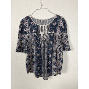 Lucky Brand Boho Blouse Tie Front Floral print Medium